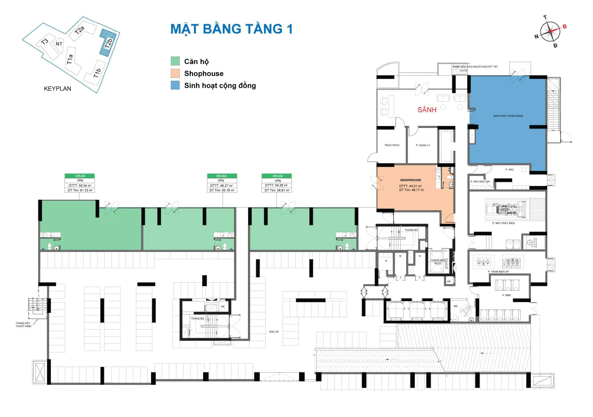 Mặt bằng Tầng 1 Block Bona