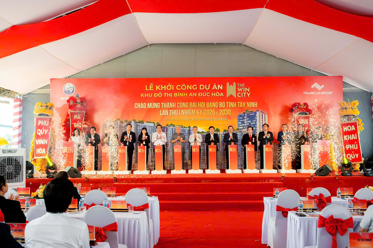 Lãnh đạo tỉnh Tây Ninh và Thắng Lợi Group cùng dự lễ động thổ xây dựng dự án The Win City tại xã Đức Hoà, tỉnh Tây Ninh.